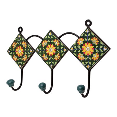 Green Floral Ceramic Tiles Hooks-467